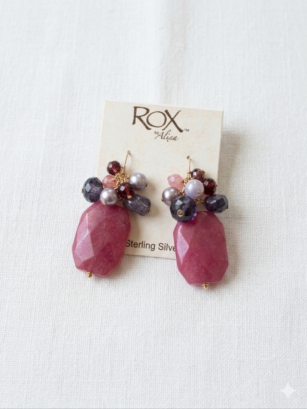 Pink Gemstone Cluster Drop Dangle Earrings By ROX ALEXA